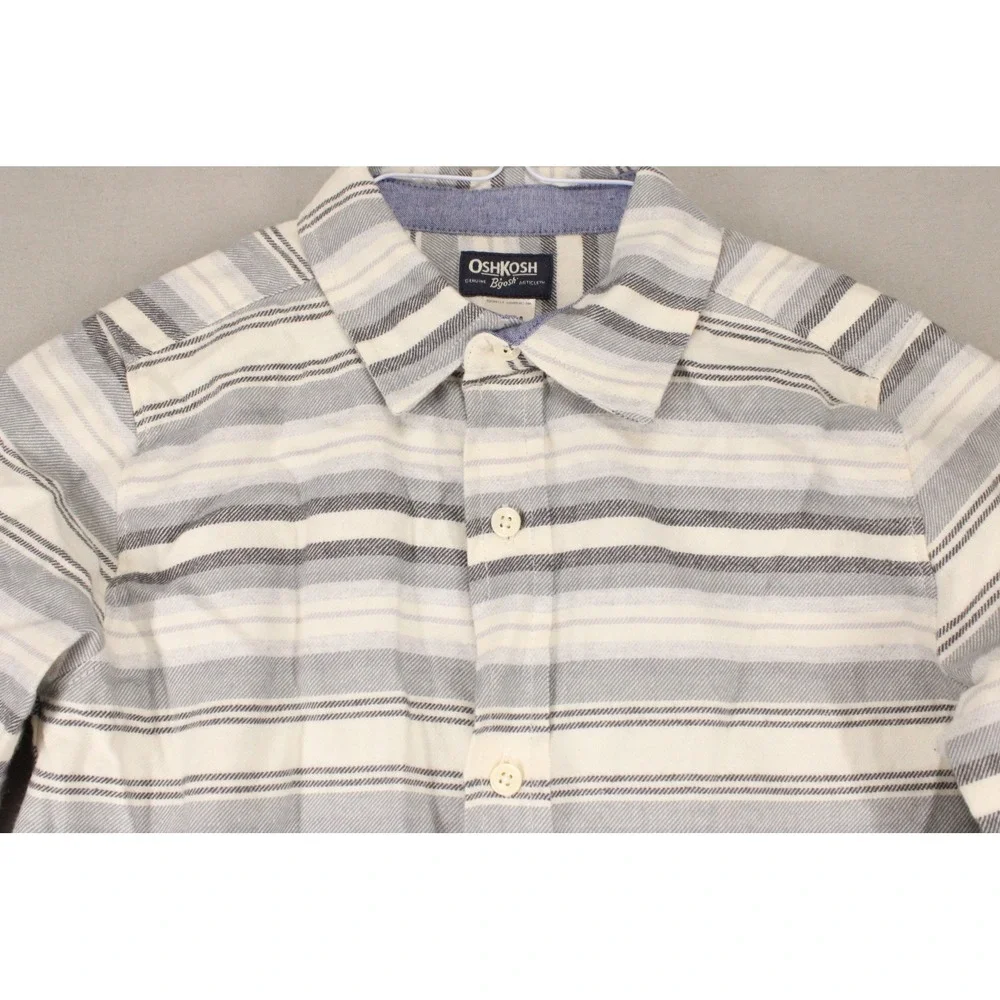 OshKosh Bgosh Boys Grey Blue Striped Flannel Button Down Shirt Size 12 NWT